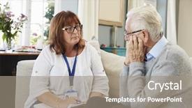  Presentation with senior worker - Colorful PPT theme enhanced with support worker visits senior man backdrop and a gray colored foreground