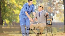  Presentation with healthcare - Audience pleasing PPT theme consisting of supporting oldage - healthcare professional during a conversation backdrop and a coral colored foreground