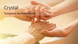  Presentation with holding hands old young - Theme with supporting oldage - old and young holding hands background and a coral colored foreground