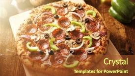  Presentation with italian food about pizza - Theme enhanced with supreme italian pizza with pepperoni background and a tawny brown colored foreground
