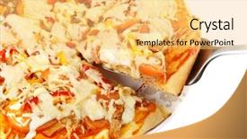  Presentation with tuna - Cool new slide deck with supreme pizza lifted slice with tuna and paprika isolated over white background backdrop and a yellow colored foreground