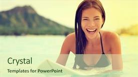  Presentation with honolulu hawaii waikiki beach - Slide deck featuring surboard in waikiki beach honolulu background and a soft green colored foreground