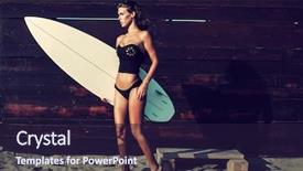  Presentation with black woman at gas station - Audience pleasing slides consisting of surf board - attractive young woman in bikini backdrop and a wine colored foreground