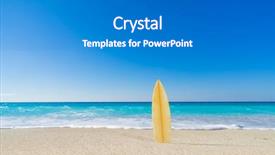  Presentation with sand - Colorful PPT theme enhanced with surf board in the sand backdrop and a gray colored foreground