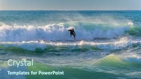  Presentation with water wave - Presentation theme with surf-picture-of-a-man background and a ocean colored foreground