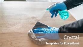  Presentation with cleaning - Slide deck enhanced with surface-cleaning-spraying-antibacterial-sanitizing background and a coral colored foreground