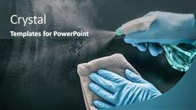  Presentation with medical prevention - Slide deck having surface-home-cleaning-spraying-antibacterial background and a ocean colored foreground