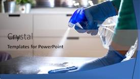  Presentation with medical prevention - Slide deck featuring surface-home-cleaning-spraying-antibacterial background and a light gray colored foreground