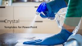  Presentation with medical prevention - Presentation theme with surface-home-cleaning-spraying-antibacterial background and a soft green colored foreground