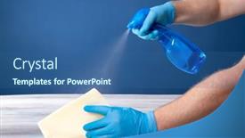  Presentation with covid - Audience pleasing slide set consisting of surface-home-cleaning-spraying-antibacterial backdrop and a ocean colored foreground