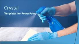  Presentation with cleaning - Colorful slide deck enhanced with surface-home-cleaning-spraying-antibacterial backdrop and a ocean colored foreground