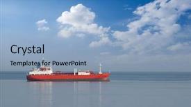 Presentation with water ship - Beautiful presentation theme featuring surface logistics - cargo ship on the water backdrop and a light blue colored foreground