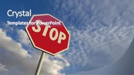  Presentation with plain clear navy blue blue and white cloudy - Presentation theme enhanced with surface of a stop sign background and a ocean colored foreground