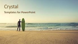  Presentation with small waves - Presentation theme featuring surfboaerd and watching the waves background and a cream colored foreground