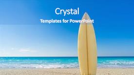 Presentation with sand - Cool new PPT layouts with surfboard - surf board in the sand backdrop and a teal colored foreground
