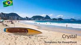  Presentation with brazil - PPT theme having surfboard at copacabana beach background and a lemonade colored foreground
