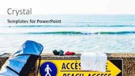  Presentation with beach bag - PPT layouts enhanced with surfboard-in-its-bag-next background and a sky blue colored foreground
