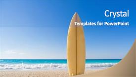  Presentation with fun - Colorful theme enhanced with surfboard on the beach awaiting backdrop and a teal colored foreground