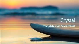  Presentation with sea shore - Beautiful PPT theme featuring surfboard on the beach backdrop and a  colored foreground