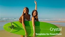  Presentation with best - Slide deck having surfboard on the beach background and a  colored foreground