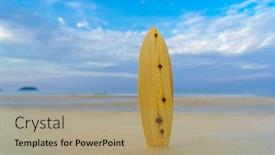  Presentation with tropical - Theme enhanced with surfboard-on-the-tropical-beach background and a coral colored foreground