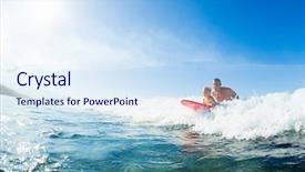  Presentation with surfing - Beautiful PPT layouts featuring surfboard tandem fatherhood family fun backdrop and a sky blue colored foreground