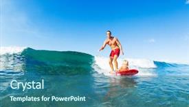  Presentation with surfing - Presentation theme having surfboard tandem fatherhood family fun background and a ocean colored foreground