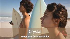  Presentation with ethnic - Presentation design enhanced with surfboards and watching the wave background and a coral colored foreground