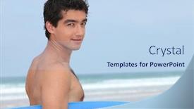  Presentation with beach - Cool new PPT layouts with surfer-at-the-beach backdrop and a light blue colored foreground
