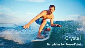  Presentation with blue water - PPT theme having surfer-boy-on-his-surf background and a ocean colored foreground