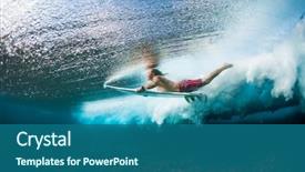  Presentation with ocean wave - Beautiful slide deck featuring surfer dives under the ocean backdrop and a ocean colored foreground