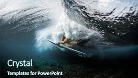  Presentation with ocean wave - Presentation theme consisting of surfer dives under the ocean background and a ocean colored foreground