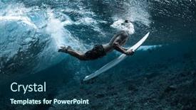  Presentation with wave - Audience pleasing PPT layouts consisting of surfer-dives-under-the-wave backdrop and a navy blue colored foreground