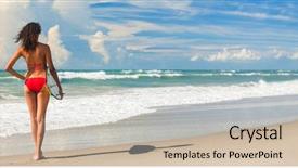  Presentation with beautiful young girl red - Cool new slides with surfer girl in red bikini backdrop and a soft green colored foreground