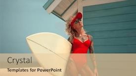  Presentation with water sports - Presentation design with surfer-girl-posing-with-board background and a lemonade colored foreground