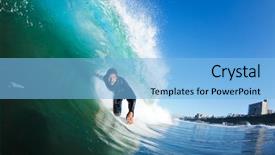  Presentation with blue wave - Beautiful PPT theme featuring surfer on blue wave getting backdrop and a light blue colored foreground