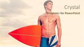  Presentation with hawaii - PPT theme with surfer on the beach at sunset in hawaii background and a cream colored foreground