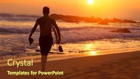  Presentation with sunset beach - Cool new presentation with surfer-walking-with-the-board backdrop and a tawny brown colored foreground
