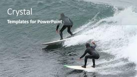  Presentation with wave - Colorful PPT theme enhanced with surfers-catching-the-same-wave backdrop and a gray colored foreground