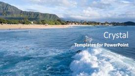  Presentation with ocean - Slides having surfers-in-the-ocean background and a teal colored foreground