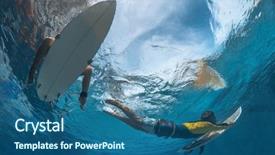  Presentation with underwater - Audience pleasing theme consisting of surfers with surf board dive backdrop and a ocean colored foreground