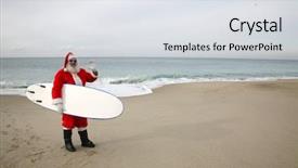  Presentation with blue waves - Cool new presentation theme with surfing santa claus santa claus backdrop and a sky blue colored foreground