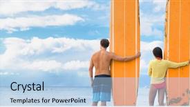  Presentation with surfing - Beautiful slides featuring surfing sport activity on maui backdrop and a light blue colored foreground