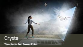  Presentation with internet surfing - Colorful PPT theme enhanced with surfing the internet mixed media backdrop and a gray colored foreground