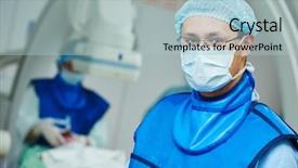 Presentation with surgery room - Amazing PPT theme having surgeon at surgery operating room backdrop and a light blue colored foreground