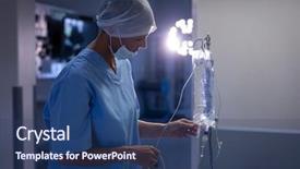  Presentation with medical therapy - Cool new slide set with surgeon checking intravenous therapy drip backdrop and a ocean colored foreground