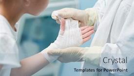  Presentation with hand surgeon - Presentation design having surgeon-doctor-bandaging-child-s background and a light blue colored foreground