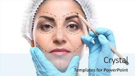 Presentation with mature female surgeon - PPT layouts enhanced with surgeon drawing marks on female background and a light blue colored foreground