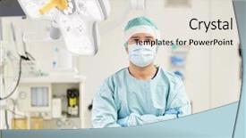  Presentation with surgery room - PPT theme featuring surgeon in mask operating room background and a  colored foreground