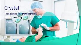  Presentation with hand surgeon - Cool new slides with surgeon in operating room holding backdrop and a sky blue colored foreground